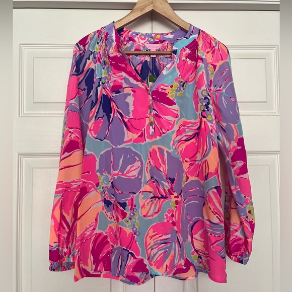 Lilly Pulitzer Tops - {Lilly Pulitzer} Elsa Silk Long Sleeve Blouse in Multi Jam Out - Size XS - NWT